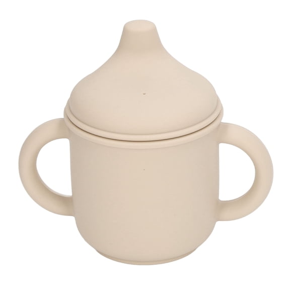 Silicone Spill Proof Training Cup with Handles and Soft Spout Lid for Toddlers and Babies 7 oz / 207 ml Beige
