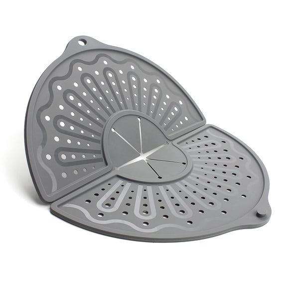 Silicone Splash Guard for 10-12 Inch Pans, Foldable Grease Splatter Screen with Non-Stick Coating, Dishwasher Safe Oil Protector and Kitchen Trivet Mat, Gray