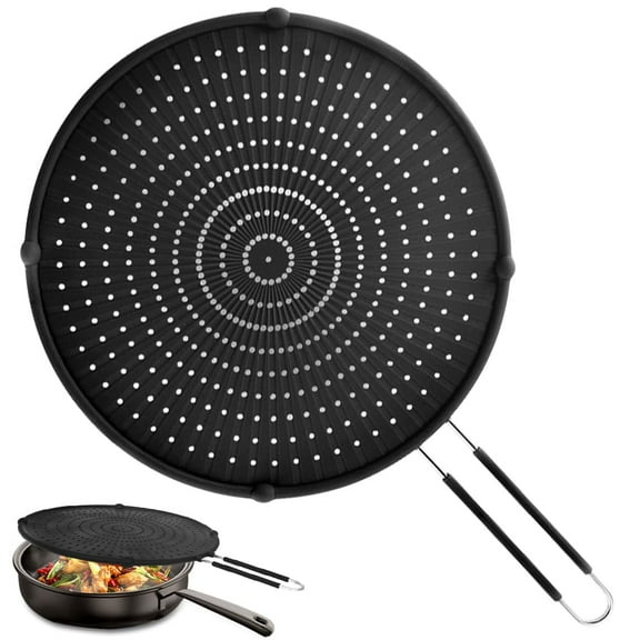 Oil Splatter Guard for Frying Pan, Extra Large Silicone Splatter Screen 16x12in, Heatproof Cooking Splatter Cover for Grilling and Sauteing, Black