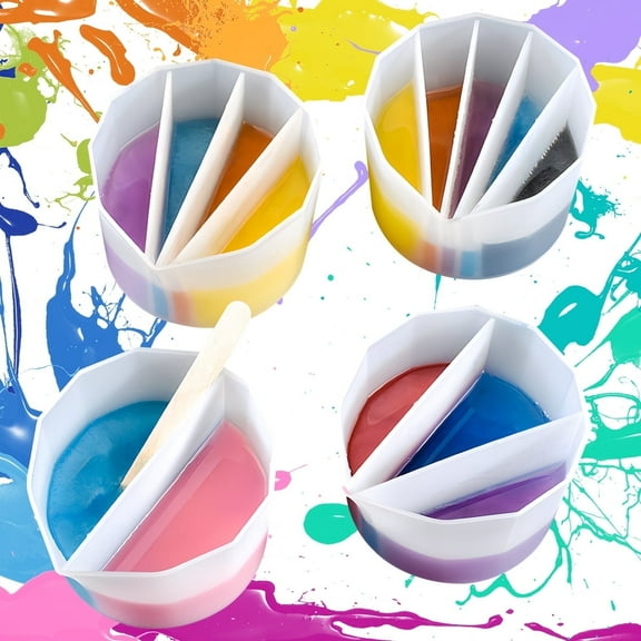 Silicone Split Cups Reusable Resin Mixing Cups with 2-5 Channels Dividers Paint Supplies,Fluid Art for Resin Crafts,Acrylic Paint Pouring Drawing White 4Pcs