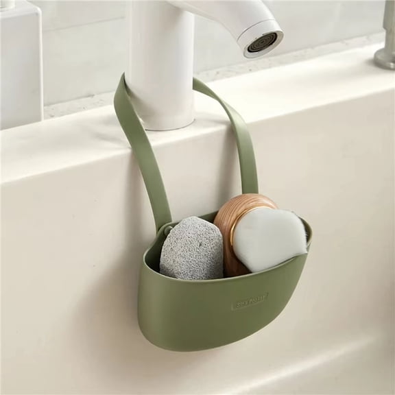 Silicone Sponge Holder for Kitchen Sink Caddy, Saddle Faucet Caddy Sink Organizer for Sponges, Scrubbers, Soaps