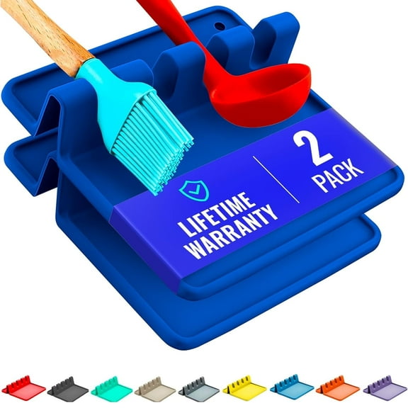 Silicone Spoon Rest for Stove Top with Drip Pad (Two Pack) - Heat Resistant BPA Free Utensil Rest & Spoon Holder for Kitchen Counter - Grill Utensil Holder - Spatula Holder, Tongs, Ladle