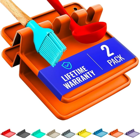 Silicone Spoon Rest for Stove Top with Drip Pad (Two Pack) - Heat Resistant BPA Free Utensil Rest & Spoon Holder for Kitchen Counter - Grill Utensil Holder - Spatula Holder, Tongs, Ladle