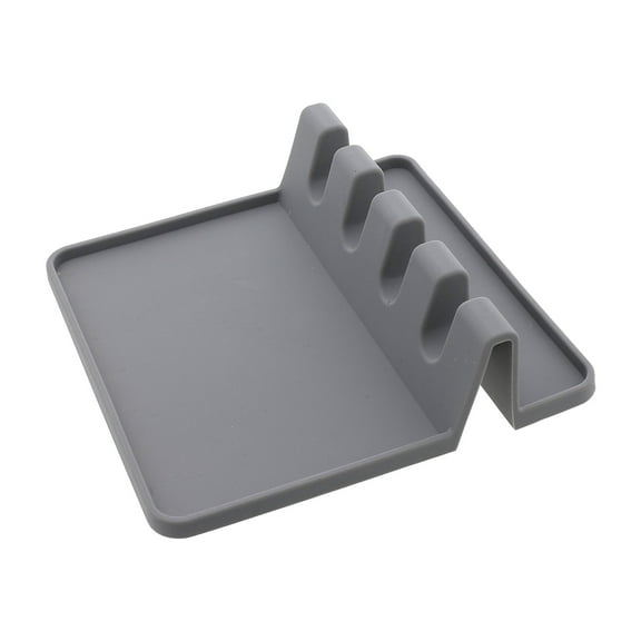 Silicone Spoon Rest for Kitchen Counter Fits Multiple Utensils Grey