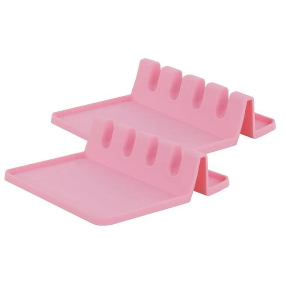 Silicone Spoon Rest for Kitchen Counter Fits Multiple Utensils Pink - Set of 2