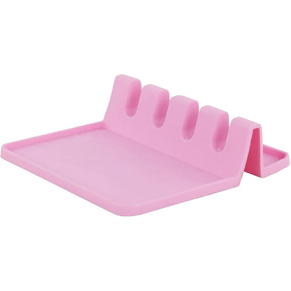 Silicone Spoon Rest for Kitchen Counter Fits Multiple Utensils Pink