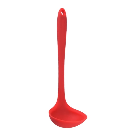 Silicone Spoon Solid Kitchen Cooking Spoon, Durable Nonstick BPA Free Soup Spoon Ladle, Reusable Soup Dinning Utensil for Mixing, Serving, Stirring, Basting, for Pot Cookware, 1Pc(Red,8.2x2")