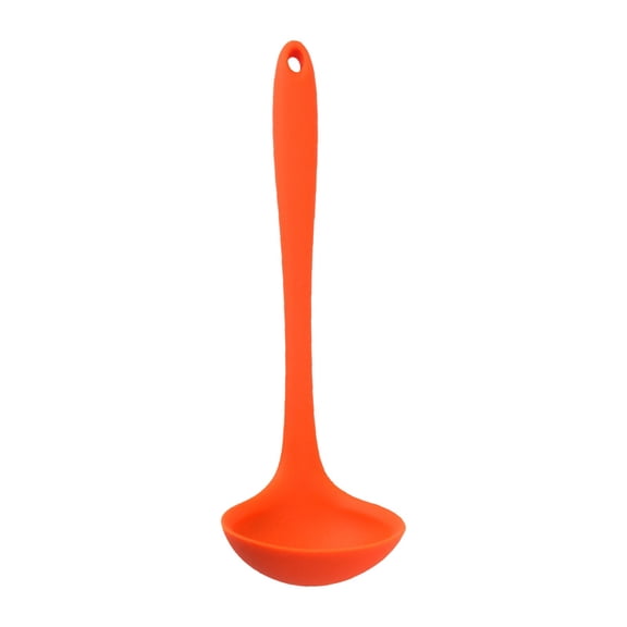 Silicone Spoon Solid Kitchen Cooking Spoon, Durable Nonstick BPA Free Soup Spoon Ladle, Reusable Soup Dinning Utensil for Mixing, Serving, Stirring, Basting, for Pot Cookware, 1Pc(Orange,8.2x2")