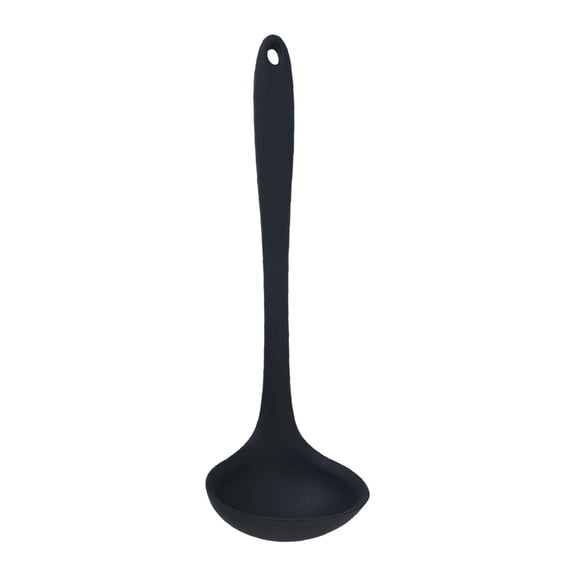 Silicone Spoon Solid Kitchen Cooking Spoon, Durable Nonstick BPA Free Soup Spoon Ladle, Reusable Soup Dinning Utensil for Mixing, Serving, Stirring, Basting, for Pot Cookware, 1Pc(Black,8.2x2")
