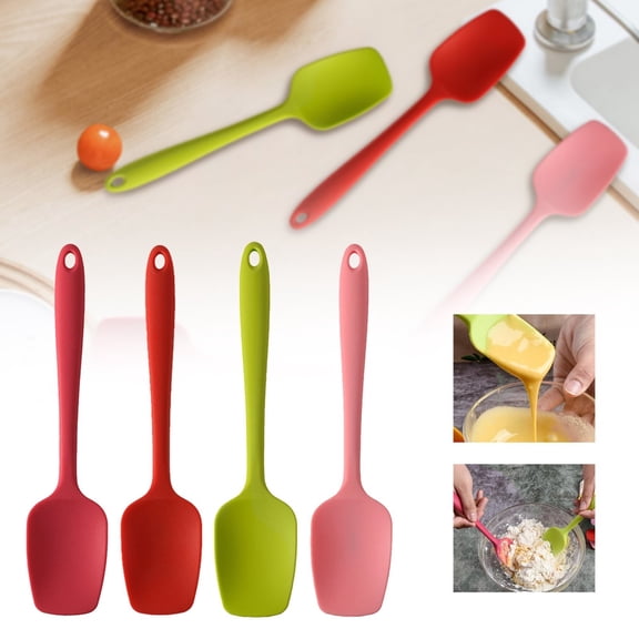 Silicone Spoon Spatula, 4-Piece Food Grade Kitchen Spatula, Non-Scratch, Heat Resistant Kitchen Utensils for Baking Cooking Mixing, Flexible Scraper