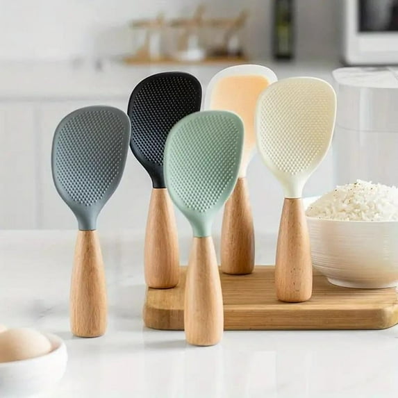 Silicone Spoon With Wooden Handle, 1 Count Heat-Resistant Kitchen Tool