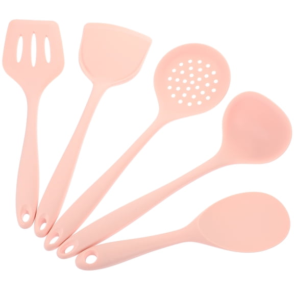 NUOLUX Cooking Utensil Set Silicone Pink 5-Pieces Non-slip Hanging Hole Design