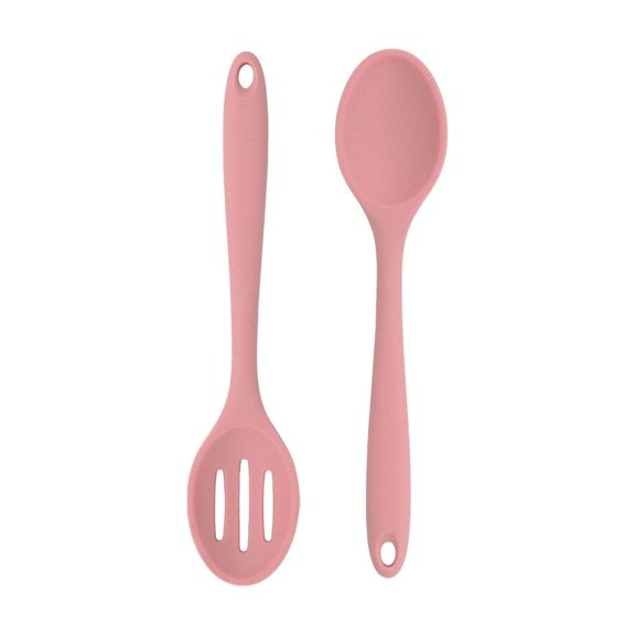 Silicone Spoons, Fmnung 2 Pack Heat Resistant Cooking Spoons up to 446°F, 1 Solid and 1 Slotted Kitchen Utensil Set, BPA-Free, Non-Scratch, Dishwasher Safe and Easy to Clean