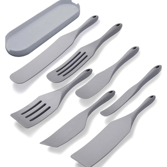 Silicone Spurtle Set, Heat Resistant Kitchen Utensils 8 Piece, Non-Stick Cookware Safe, Gray
