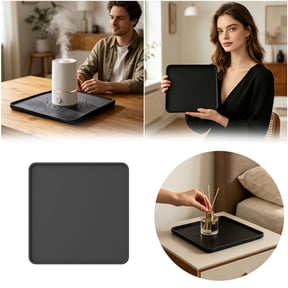 Silicone Square Tray with Raised Edge, Waterproof Leak Proof Spill Mat Easy to Clean & Reusable Durable for Humidifiers, Plants, Candles, and Home Decor 7.87*7.87 Inch
