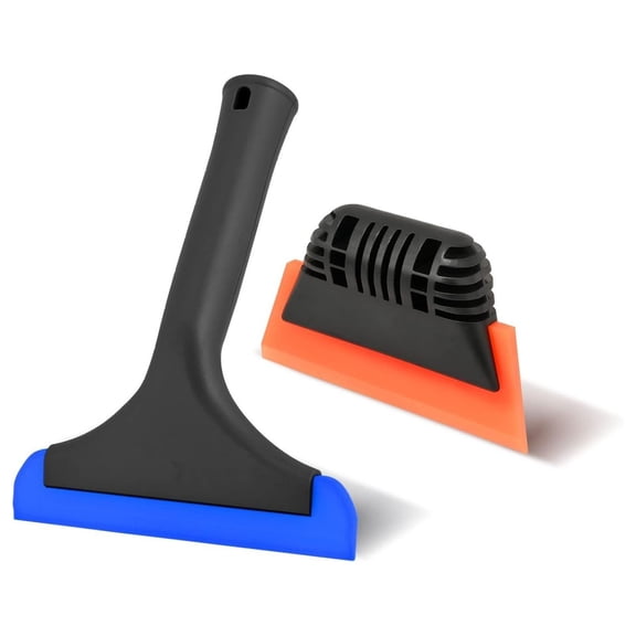 Silicone Squeegee 6 Inch - Window Shower Squeegee for Car Windshield, Glass Doors & Mirrors - Small Rubber Water Blade - Ice Snow Removal Tool - Blue & Orange
