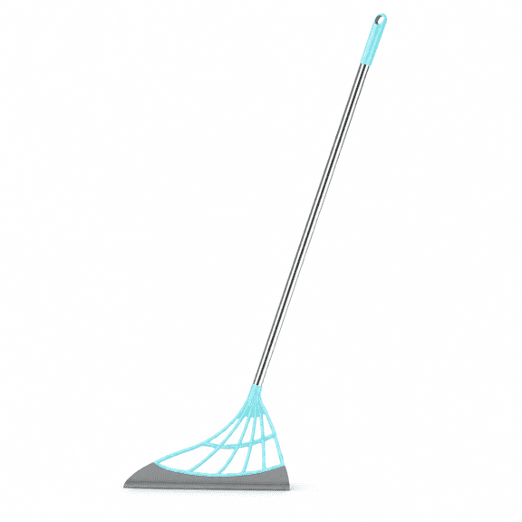 Silicone Squeegee Broom Mop with 35" Long Handle, Professional 2-in-1 Scraping and Sweeping Tool for Pet Hair, Liquid Spills and Window Cleaning, Durable ABS for Tile and Hardwood, Pearl Alabaster