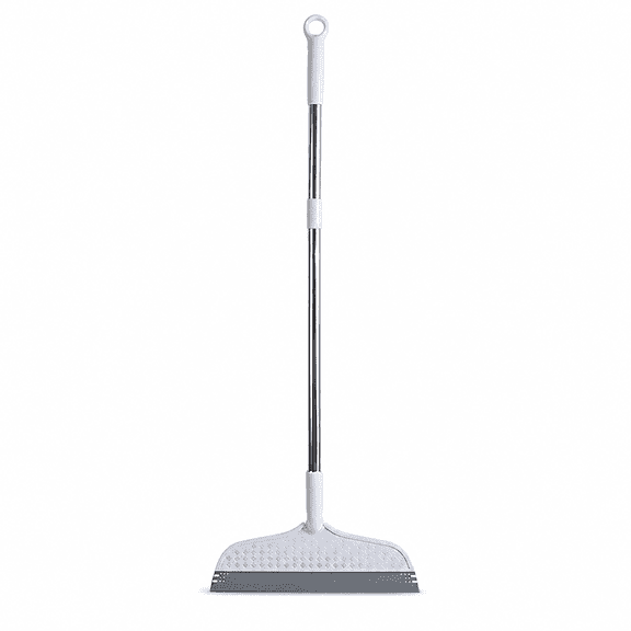 Silicone Squeegee Broom Mop with 35" Long Handle, Professional 2-in-1 Scraping and Sweeping Tool for Pet Hair, Liquid Spills and Window Cleaning, Durable ABS for Tile and Hardwood, Pearl Alabaster