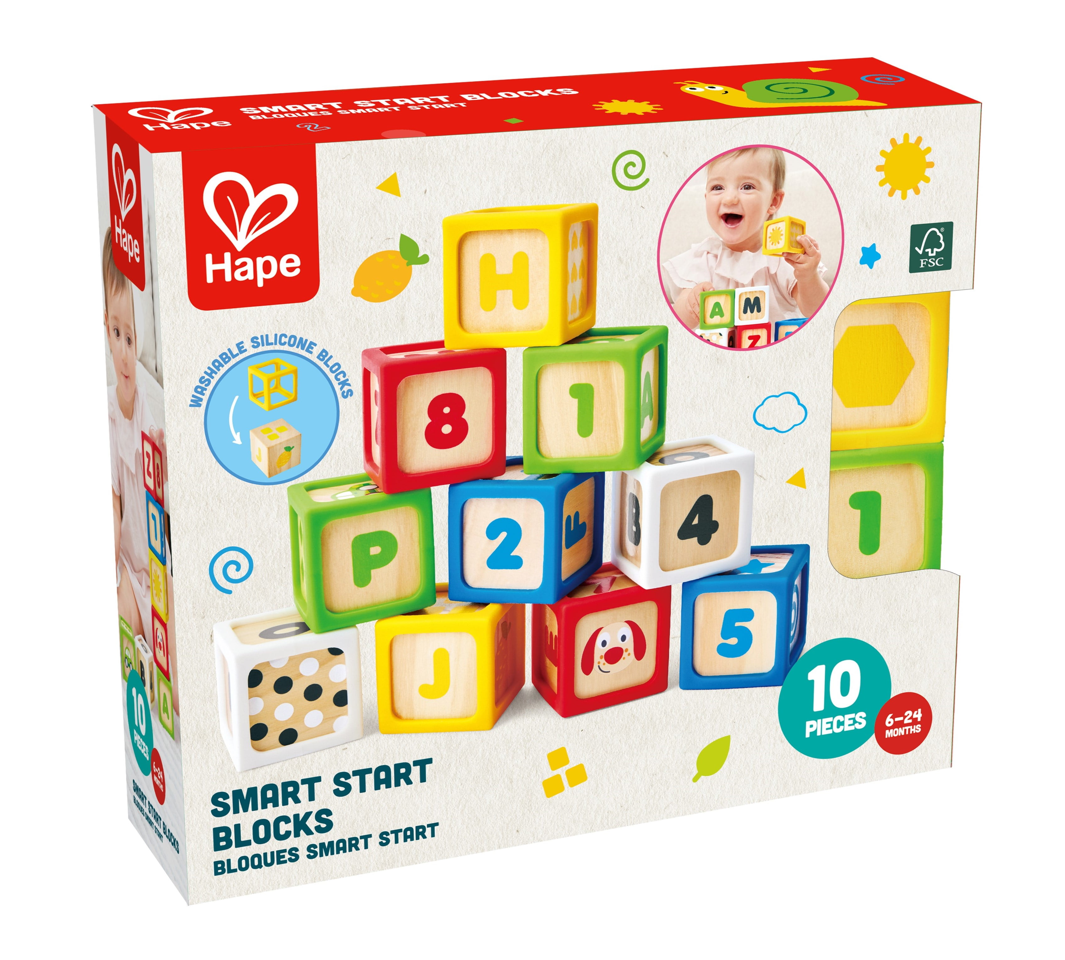 Hape Stacking ABC/123 Blocks Learning and Education Infant Toy Stack Silicone & Wood Blocks