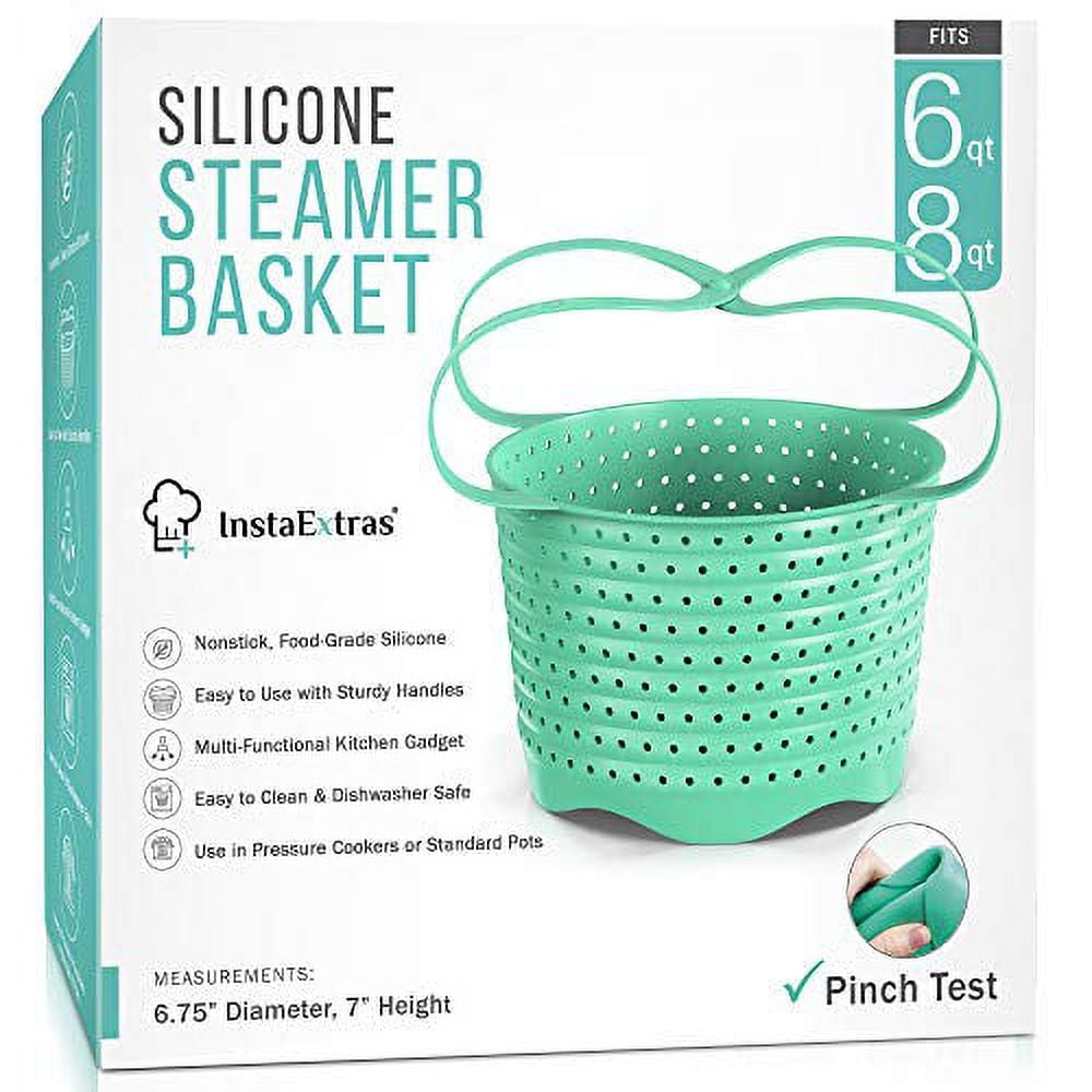 Silicone Steamer Basket for 8qt Instant Pot, Ninja Foodi, Other Pressure Cookers [3qt & 6qt avail] - Multiuse Silicone Strainer Steam Basket 
