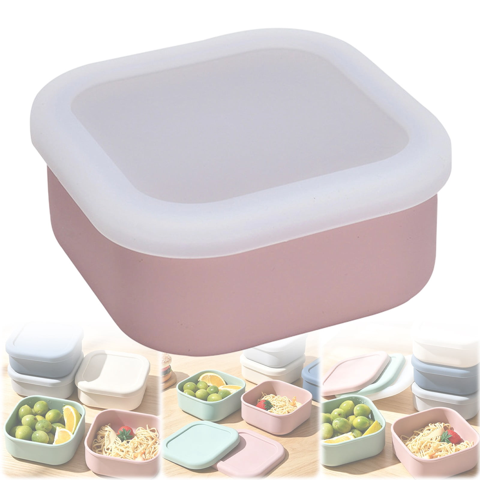 Silicone Storage Container with Lid, Portable Meal Box, Microwave Safe ...