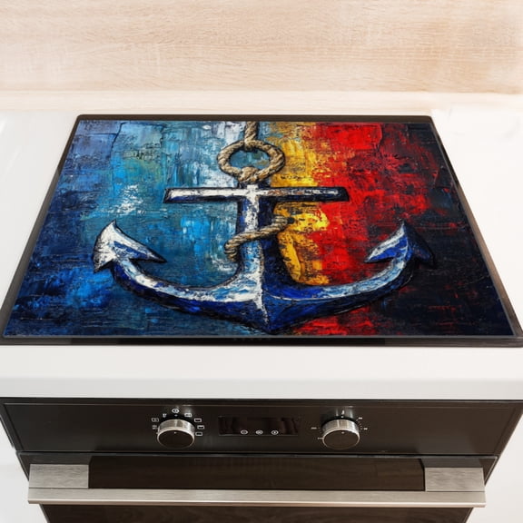 Silicone Stove Mat for Glass Top Stove, Blue And White Anchor Wrapped With Ropes Electric Stove Cover Mat, 28 x 20 Inch Heat - Resistant Gas Gtove Burner Covers Glass Stove Top Protector