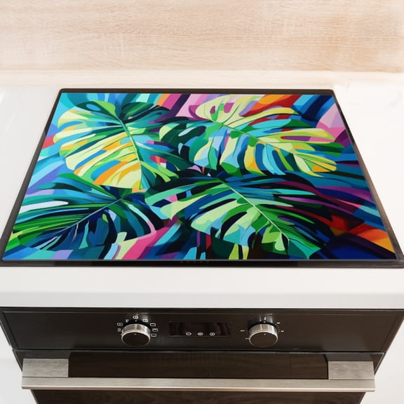 Silicone Stove Mat for Glass Top Stove, Brightly Colored Tortoise-Backed Bamboo Leaves Electric Stove Cover Mat, 28 x 20 Inch Heat - Resistant Gas Gtove Burner Covers Glass Stove Top Protector