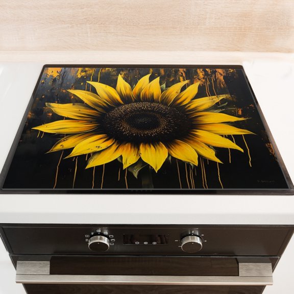 Silicone Stove Mat for Glass Top Stove, Gorgeous Drop - Effect Sunflower Electric Stove Cover Mat, 28 x 20 Inch Heat - Resistant Gas Gtove Burner Covers Glass Stove Top Protector