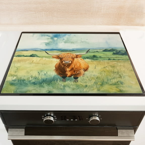 Silicone Stove Mat for Glass Top Stove, Highland Cow In Pastoral Splendor Electric Stove Cover Mat, 28 x 20 Inch Heat - Resistant Gas Gtove Burner Covers Glass Stove Top Protector