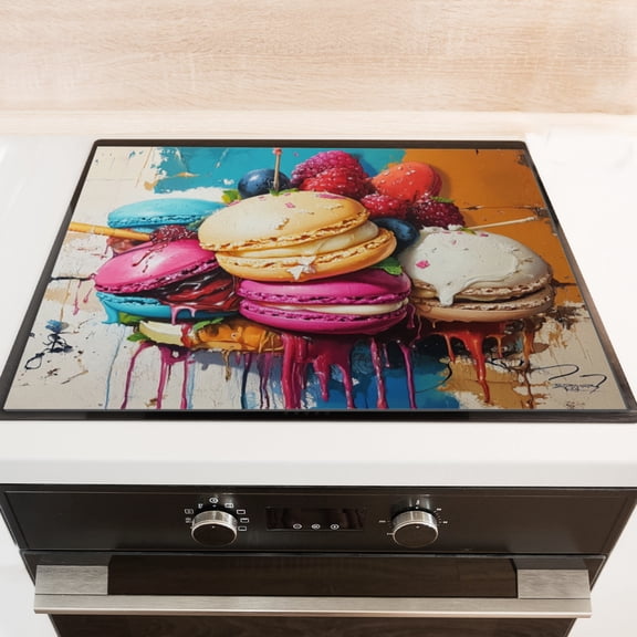 Silicone Stove Mat for Glass Top Stove, Multi-Colored Macarons For Dessert Electric Stove Cover Mat, 28 x 20 Inch Heat - Resistant Gas Gtove Burner Covers Glass Stove Top Protector