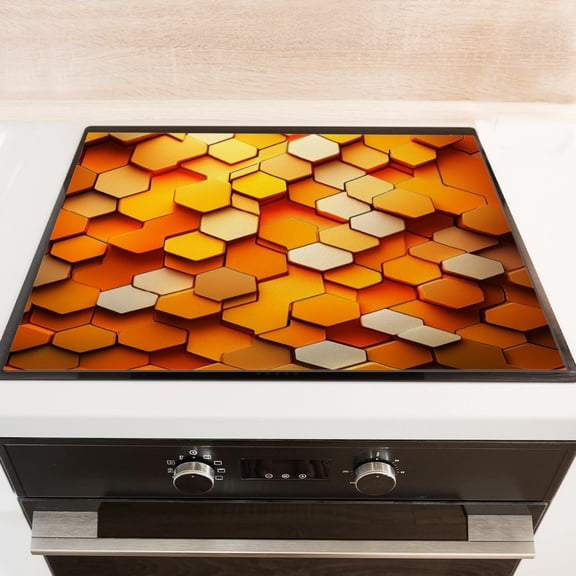 Silicone Stove Mat for Glass Top Stove, Three-Dimensional Orange Hexagon Honeycomb Electric Stove Cover Mat, 28 x 20 Inch Heat - Resistant Gas Gtove Burner Covers Glass Stove Top Protector