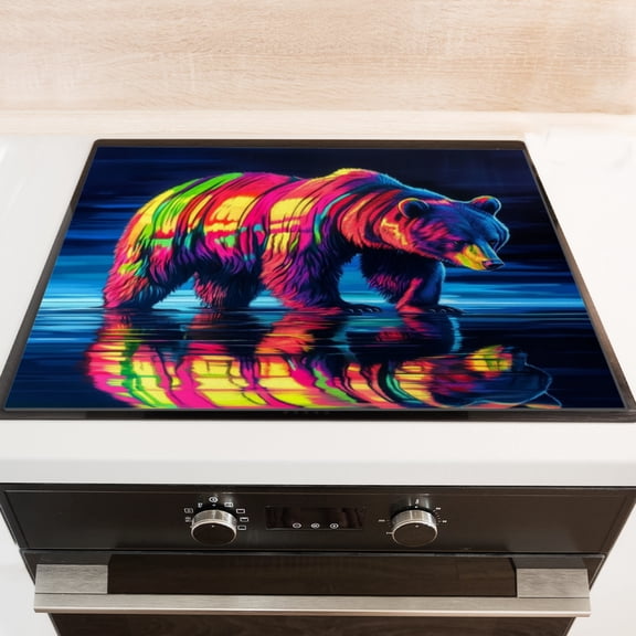 Silicone Stove Mat for Glass Top Stove, Vibrant Light - Reflecting Bear Art Electric Stove Cover Mat, 28 x 20 Inch Heat - Resistant Gas Gtove Burner Covers Glass Stove Top Protector