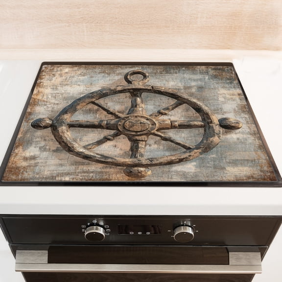 Silicone Stove Mat for Glass Top Stove, Vintage Round Rudder With Scuff Marks Electric Stove Cover Mat, 28 x 20 Inch Heat - Resistant Gas Gtove Burner Covers Glass Stove Top Protector