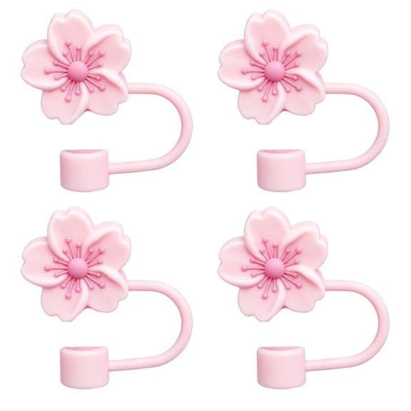 Silicone Straw Caps 4 Pack, 3D Flower Straw Toppers for Cups, Reusable Drink Covers for Office, Commuting, Party