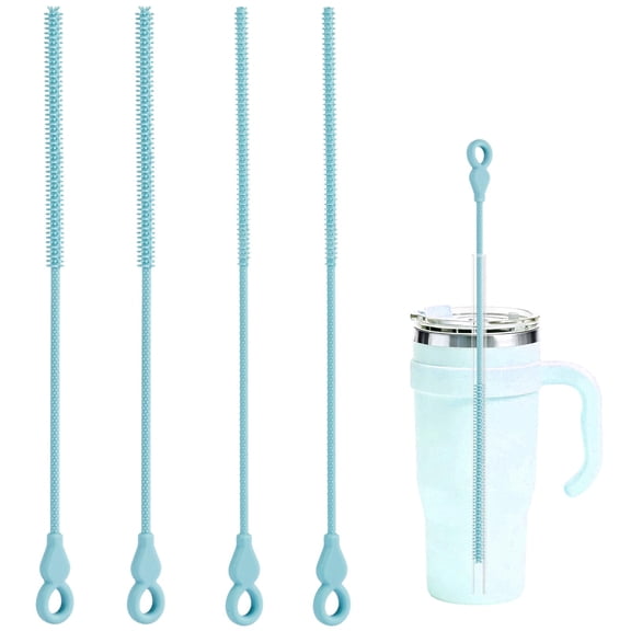 Silicone Straw Cleaner Brush, 4-Piece Reusable Straw Brush Set with Extra-Long Design for Cleaning Thin Metal Straws and Wider Milkshake Straws (6mm+9mm)