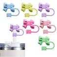thumbnail image 1 of Silicone Straw Cover Cap Bow Shape Splash Proof Reusable Straw Topper Lid Compatible 0.4in Wide Straws Cute Personality Design Outdoor Portable, 1 of 8