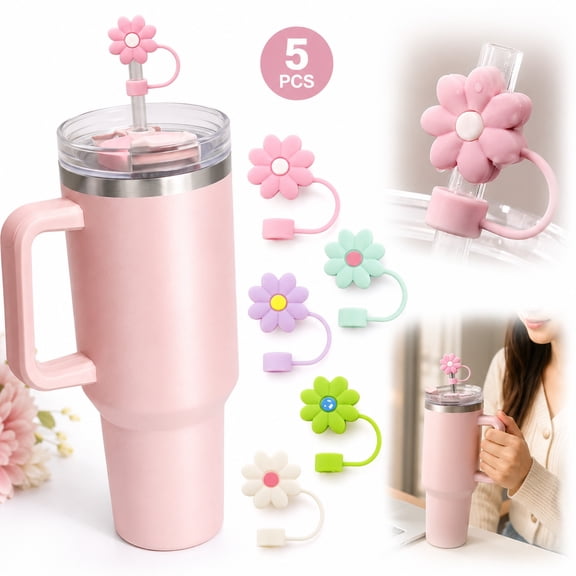 5Pcs Silicone Straw Covers and Caps Compatible with Stanley Cups, Dust-Proof Straw Toppers for Tumbler with Handle