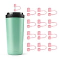 thumbnail image 1 of Silicone Straw Covers Cap, Drinking Straw Toppers with Handle Dust-Proof Fit for Water Bottle 30-40 oz Tumbler Light Pink, 1 of 5
