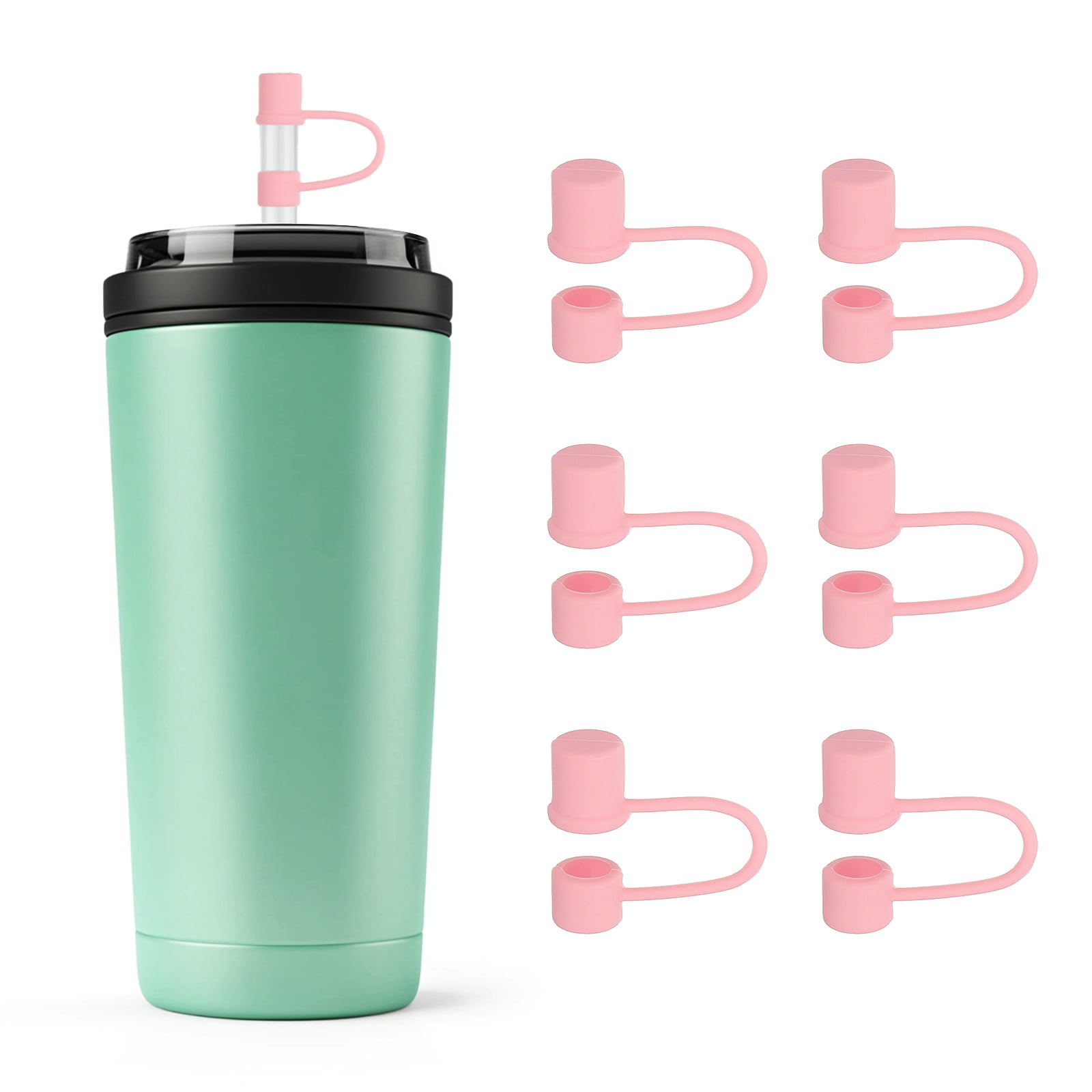 Silicone Straw Covers Cap Drinking Straw Toppers with Handle Dust-Proof ...