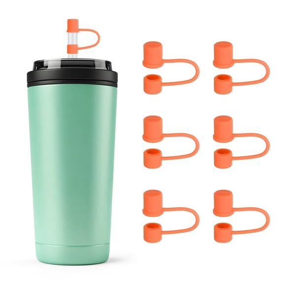 Silicone Straw Covers Cap Drinking Straw Toppers with Handle Dust-Proof Fit for Water Bottle 30-40 oz Tumbler Orange