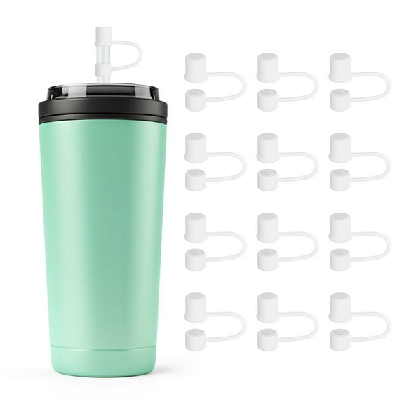 Silicone Straw Covers Cap, Drinking Straw Toppers with Handle Dust-Proof Fit for Water Bottle 30-40 oz Tumbler White