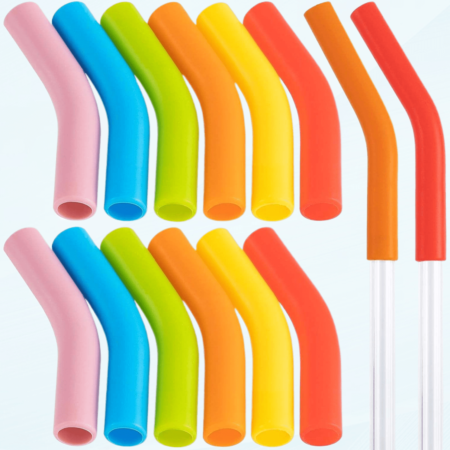 Silicone Straw Tips Set of 12, 5/16'' Wide, Multicolor Food Grade ...