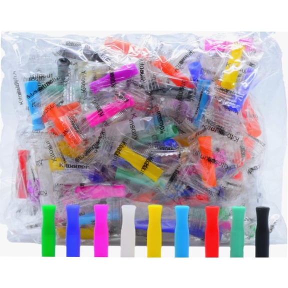 Silicone Straw Tips for Stainless Steel  100Pcs Multicolored Reusable Silicone Tip for Metal Rubber Straws Covers with Individually Wrapped | Food Grade Silicone Tips for Smoothie Drinking Straws