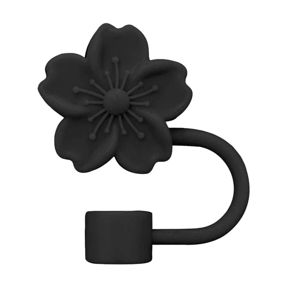 Silicone Straw Topper for 30 and 40 Oz ,Cute Cherry Blossoms Cover Cap,Splash Proof Topper,Reusable Straw Cap Cover,10mm Drinking Covers,Black - One Size