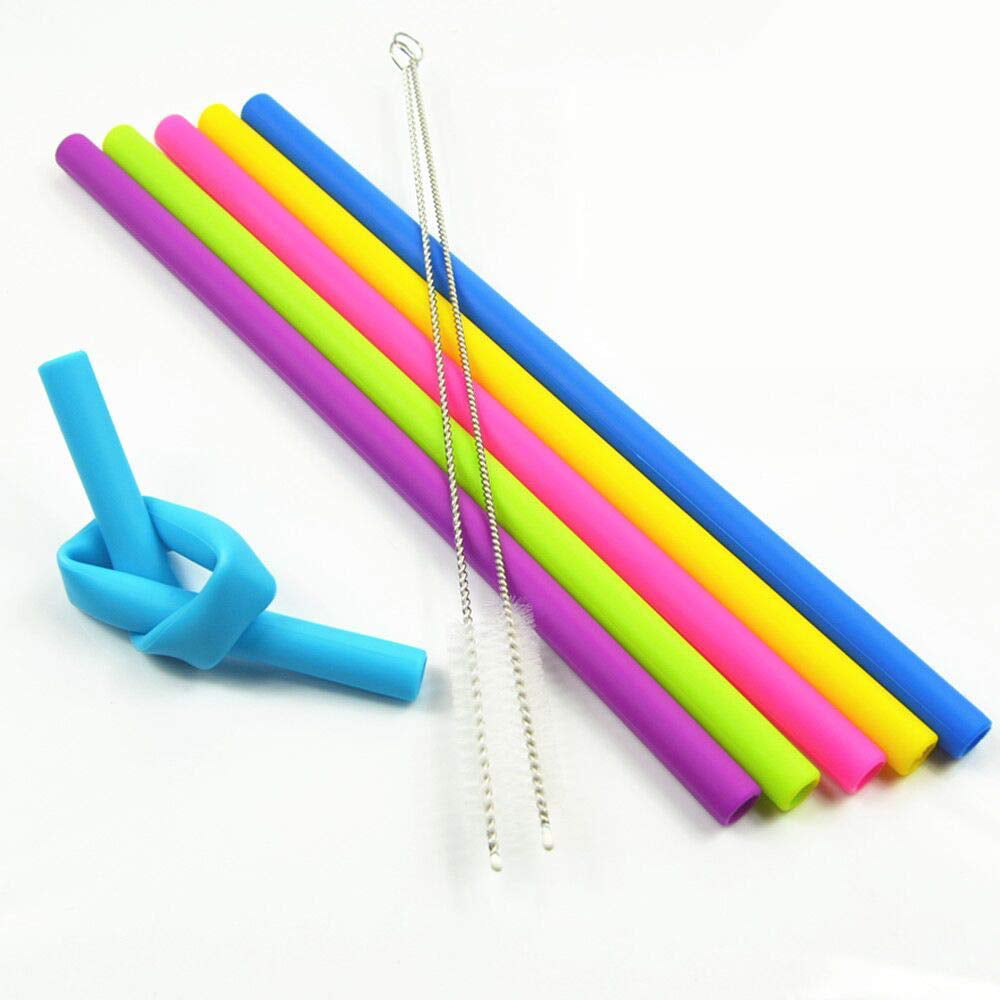 Casewin Set of 12 Large Reusable Silicone Straws, Thick Smoothie