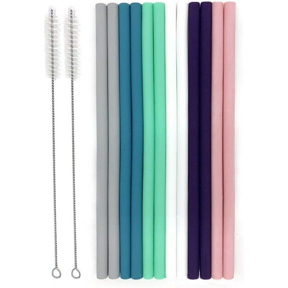 Silicone Straws,Bexikou 12 Pcs Straight Smoothies Straws,Large Reusable Drinking Straws with Cleaning Brushes,9.8in Extra Long Silicone Drinking Straws for 20oz and 30oz Tumbler -Mixed Color