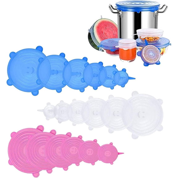 Silicone Stretch Lids, 18 Pack Reusable Bowl Covers, 6 Sizes Covers Apply to Food Container, for Freezer & Microwave -