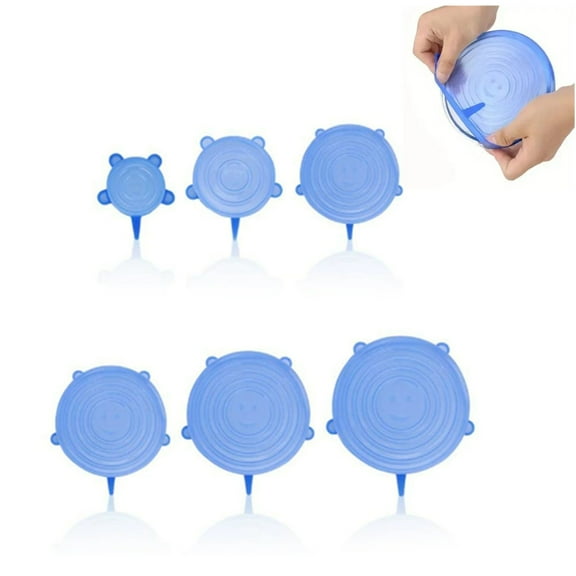 Silicone Stretch Lids – 6 Pack Reusable Food Covers,Flexible Silicone for Bowls, Containers, Fruits – Leakproof Seal for Kitchen Storage(blue)