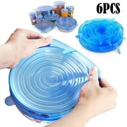 Silicone Stretch Lids, Durable & Eco-Friendly Elastic Lids Reusable Heat Resistant Various Sizes Cover for Bowl Blue-6pack