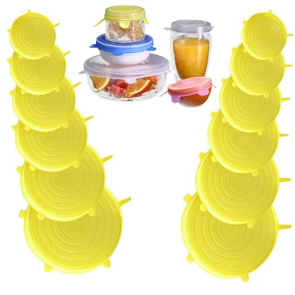 Silicone Stretch Lids for Food Storage in Fridge, Reusable Elastic Bowl Covers for Cup, Cans, Jars, Round & Rectangle Container, Food Grade Silicone Microwave Food Cover, Heat-Resistant, 6PCS